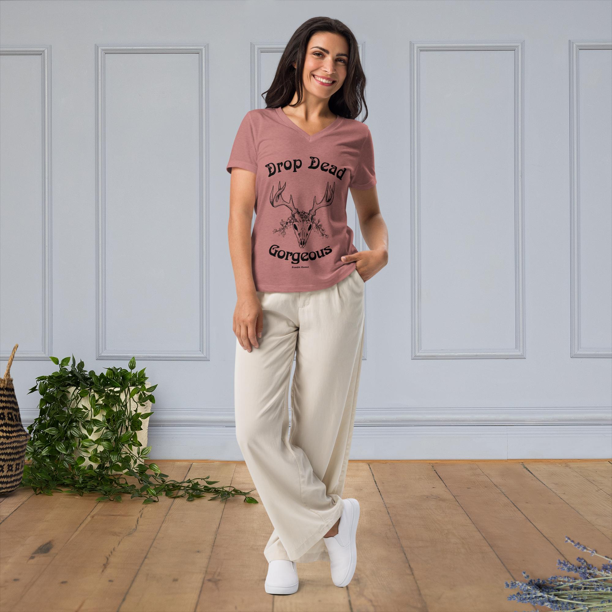 Drop Dead Gorgeous Deer Skull V-neck T-shirt - Image 2