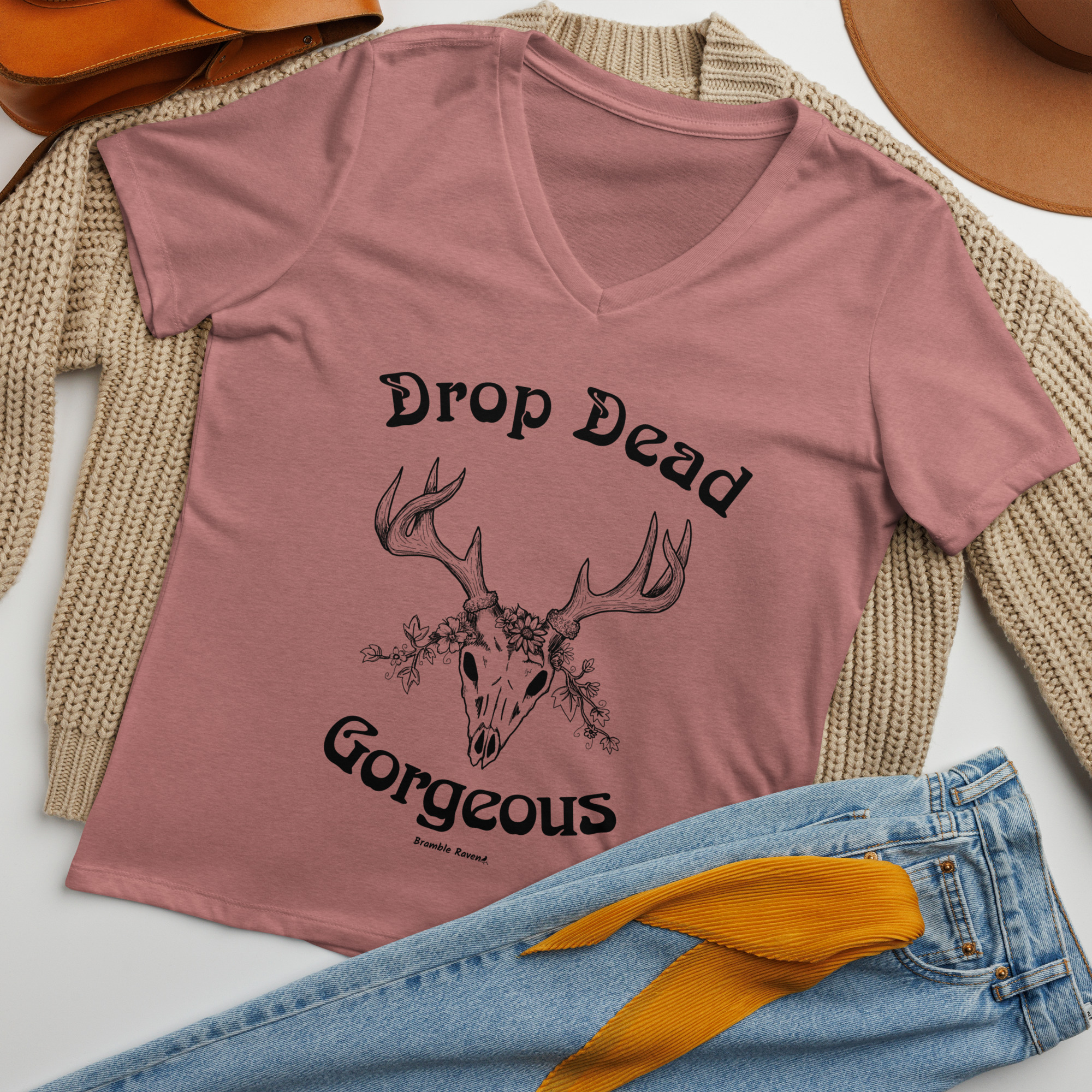 Drop Dead Gorgeous Deer Skull V-neck T-shirt - Image 6