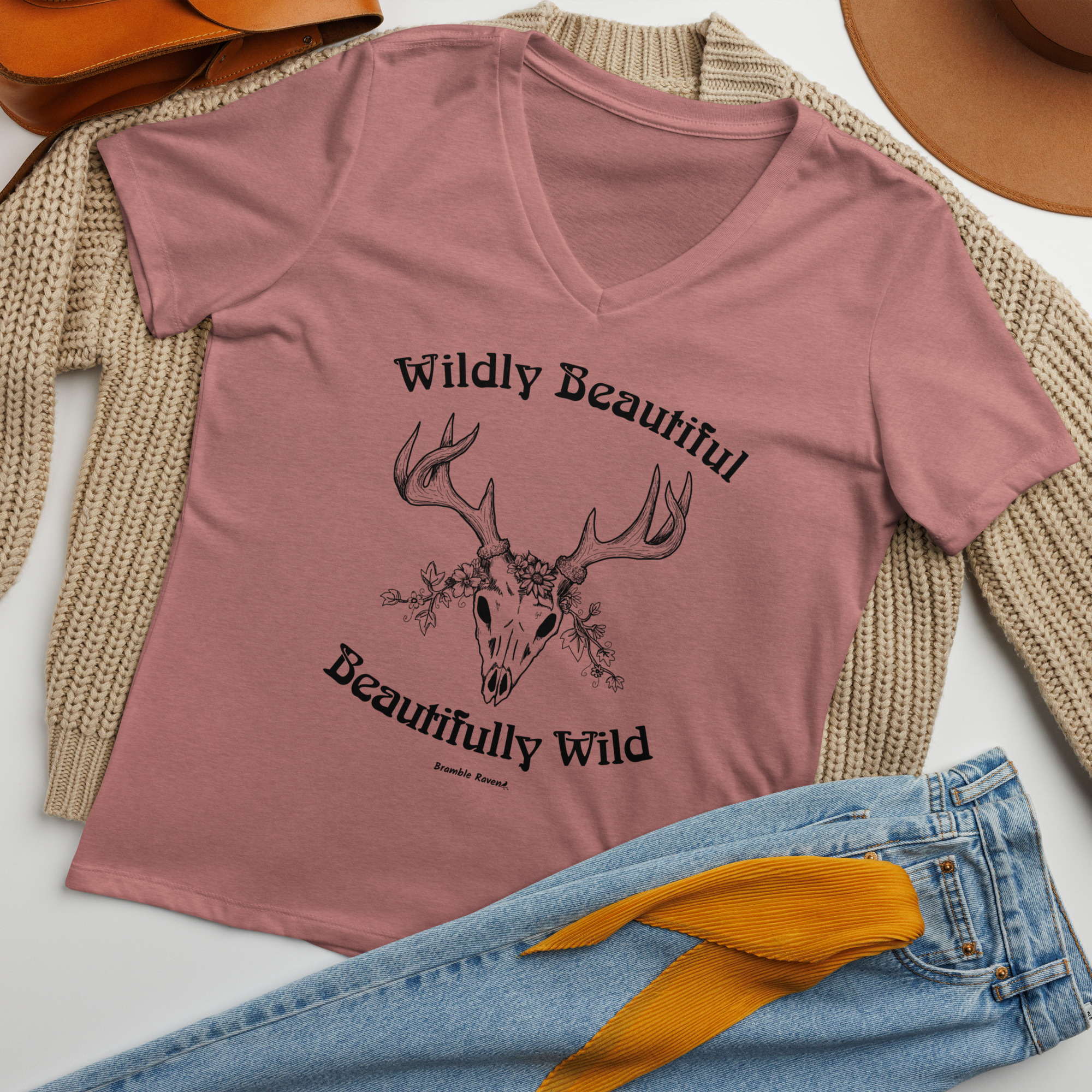 Wildly Beautiful Deer Skull V-neck T-shirt - Image 8