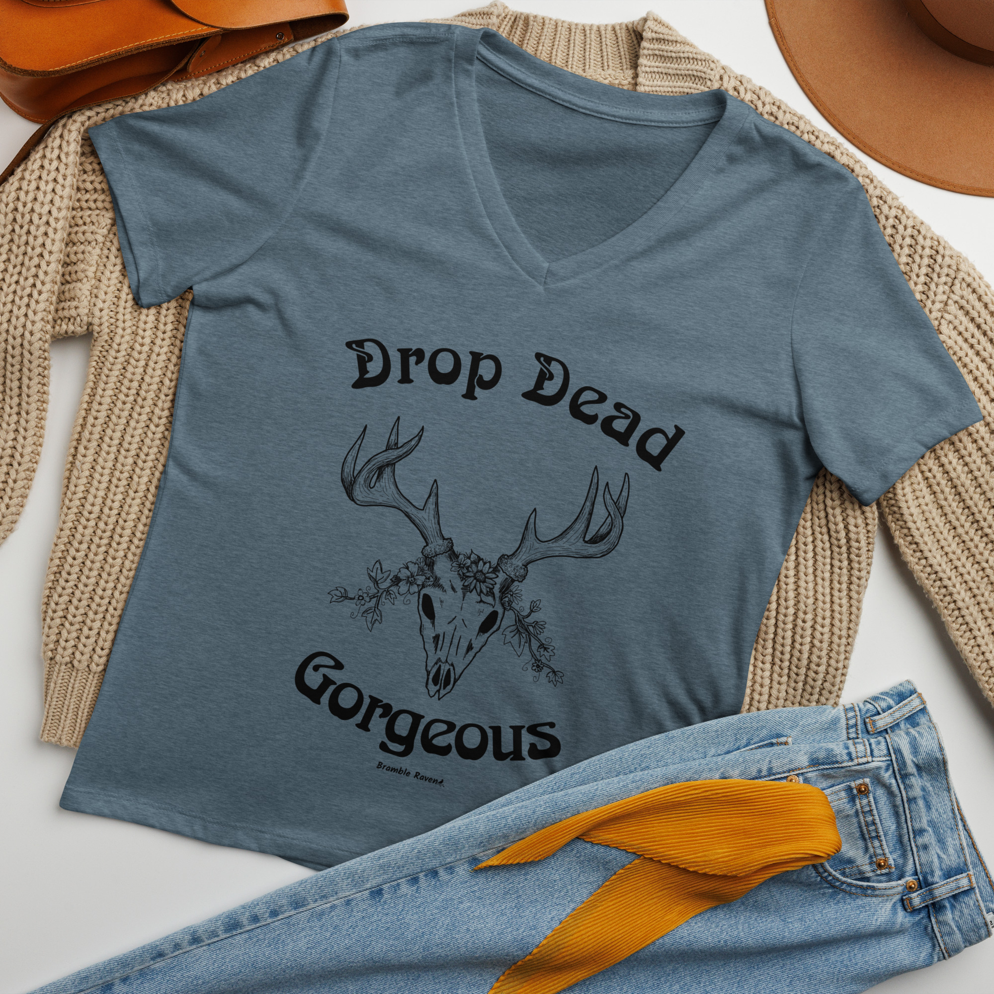 Drop Dead Gorgeous Deer Skull V-neck T-shirt - Image 5