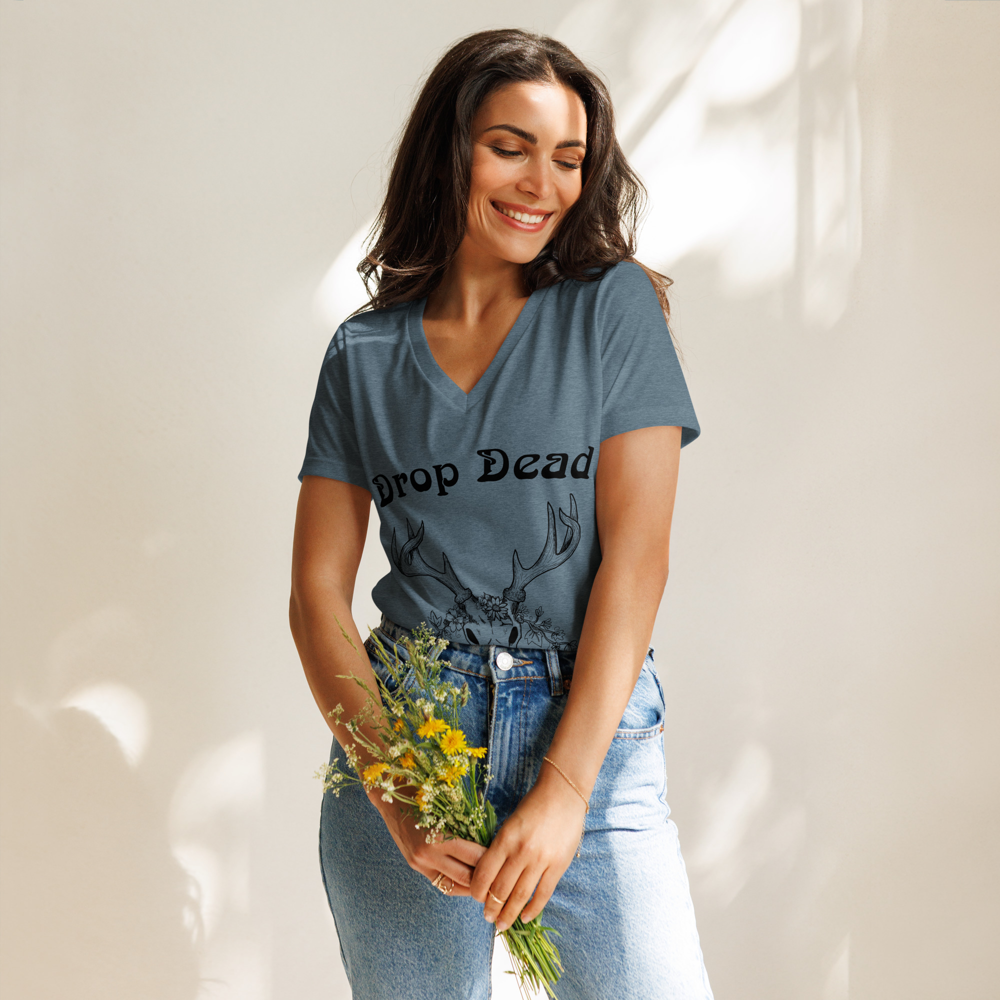 Drop Dead Gorgeous Deer Skull V-neck T-shirt - Image 3