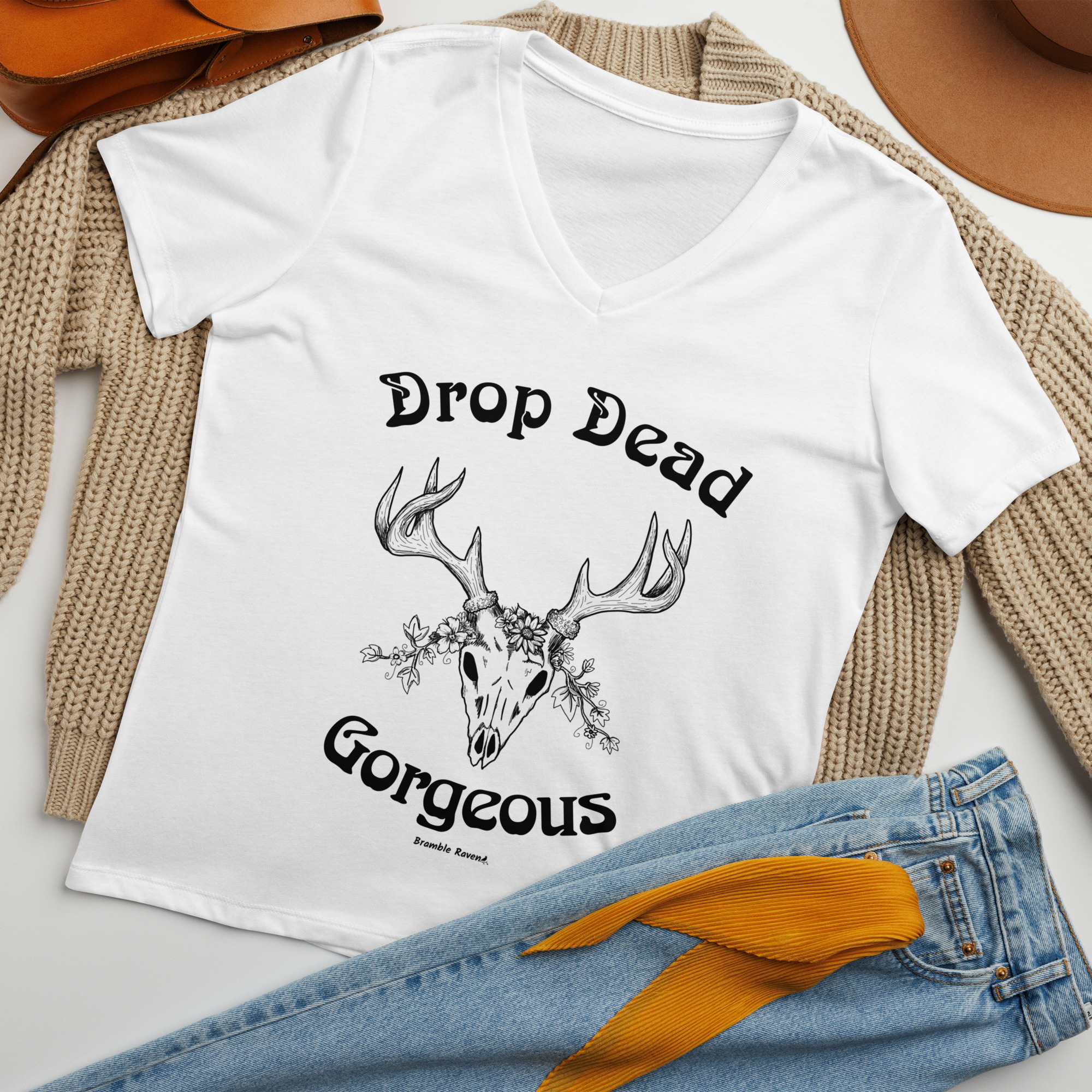 Drop Dead Gorgeous Deer Skull V-neck T-shirt - Image 7