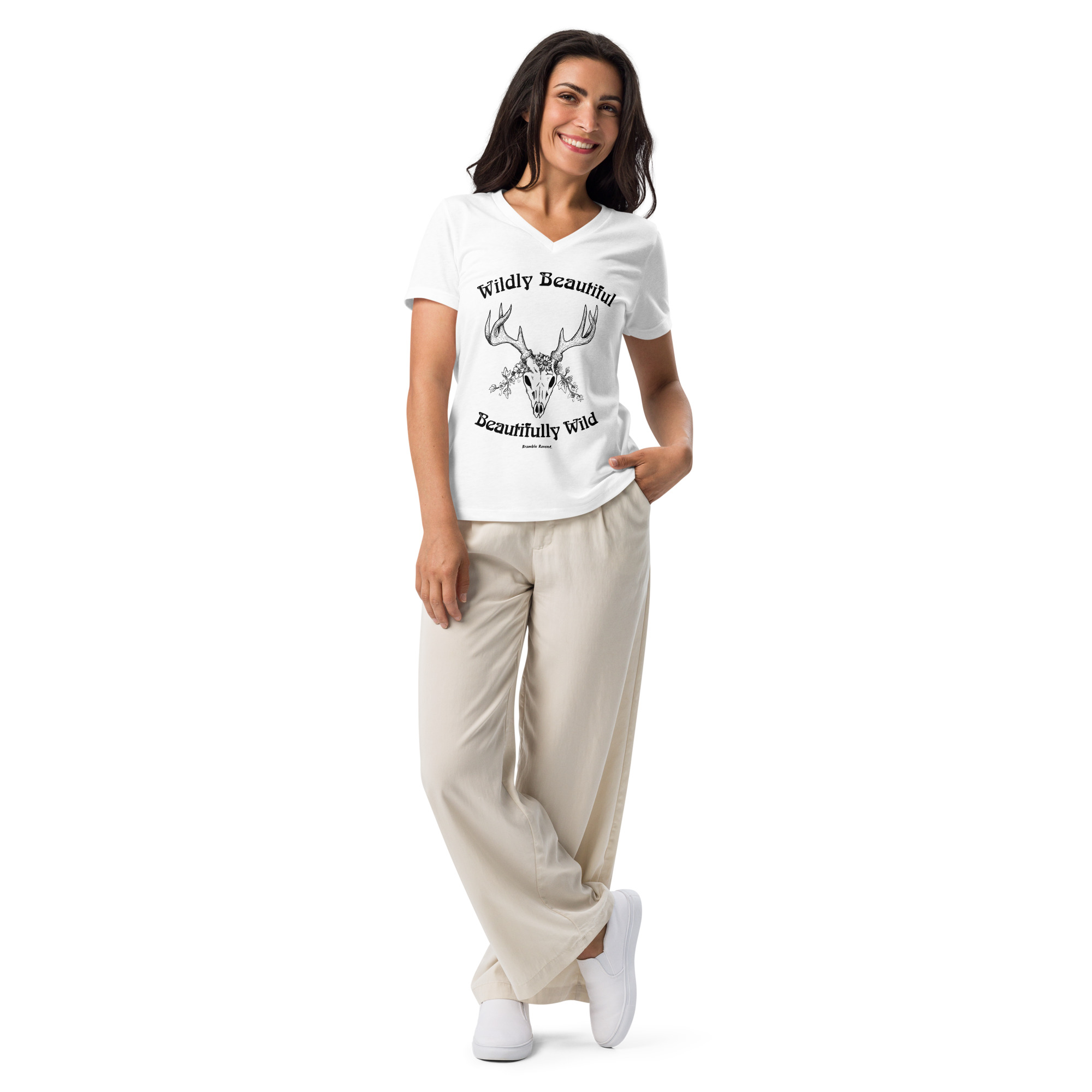 Wildly Beautiful Deer Skull V-neck T-shirt - Image 9