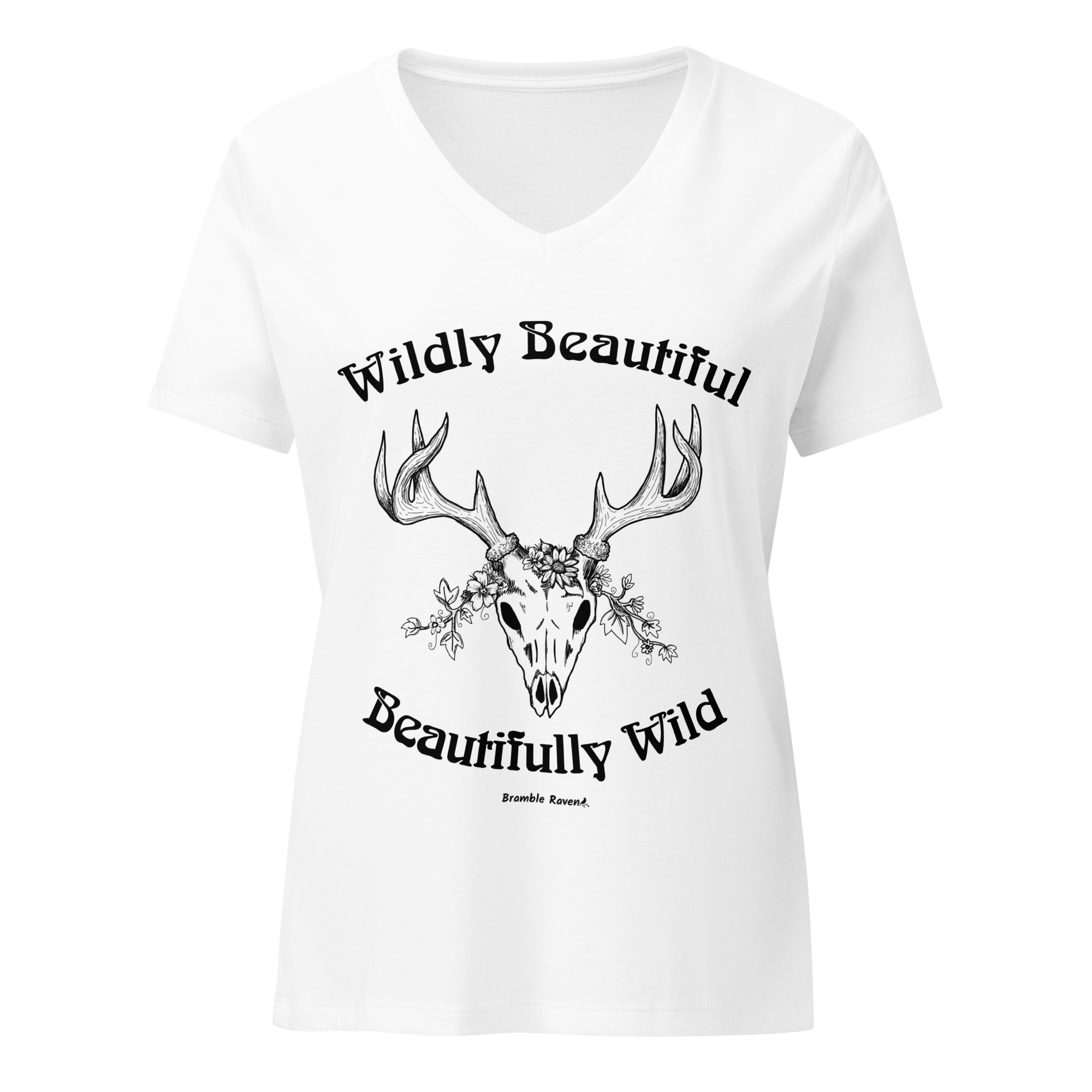 Wildly Beautiful Deer Skull V-neck T-shirt - Image 14
