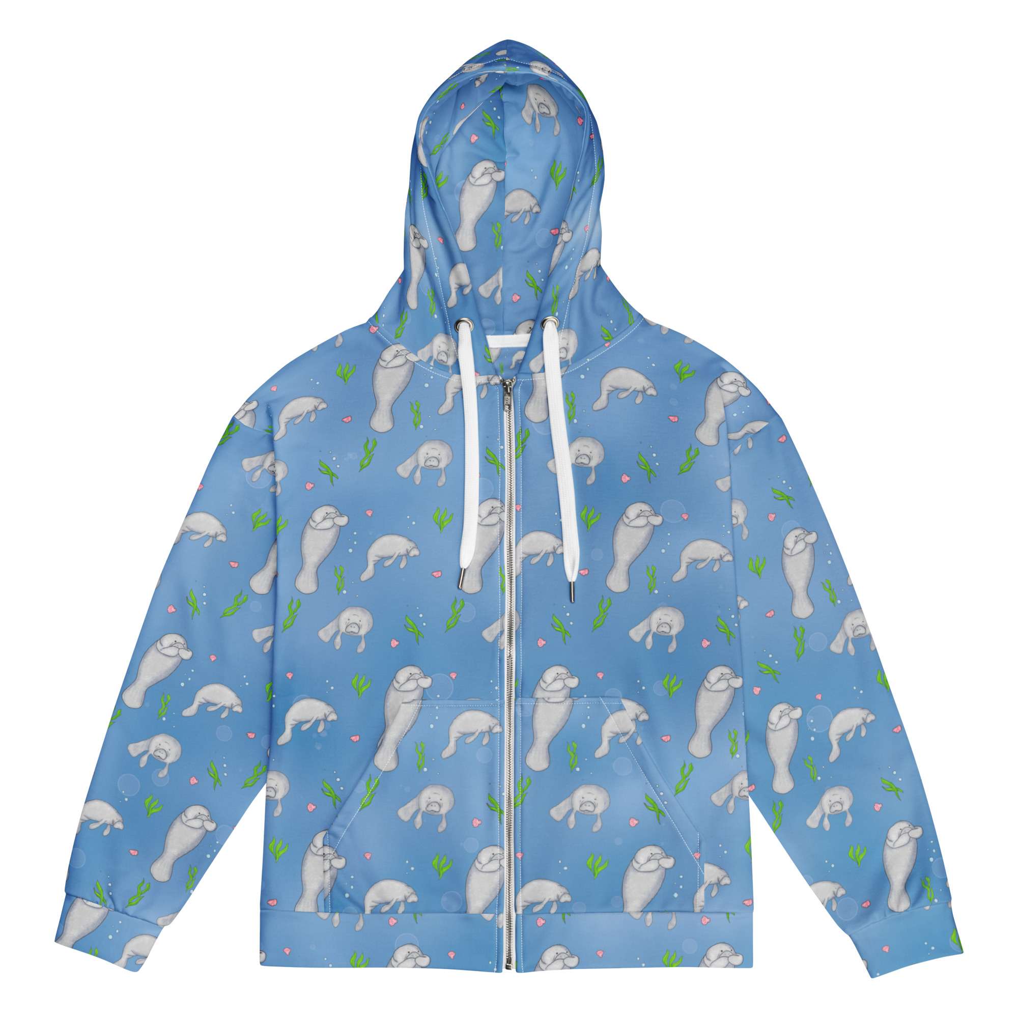 Manatee Patterned Zip Hoodie