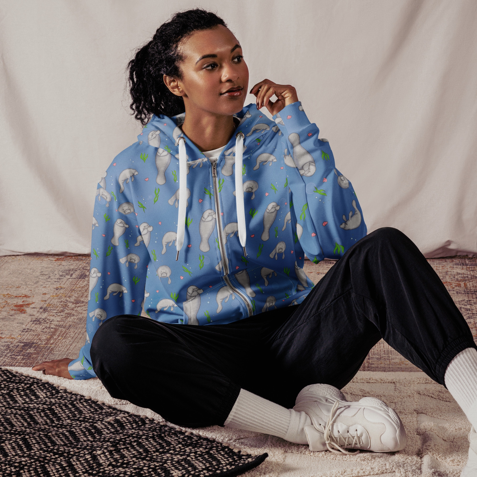 Manatee Patterned Zip Hoodie - Image 2