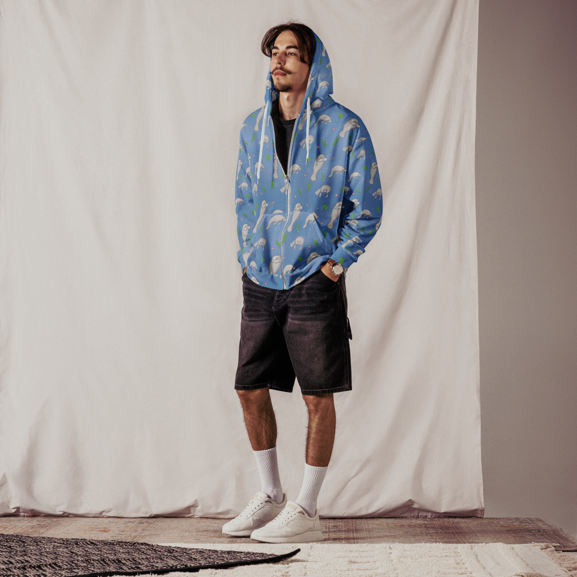 Manatee Patterned Zip Hoodie - Image 5