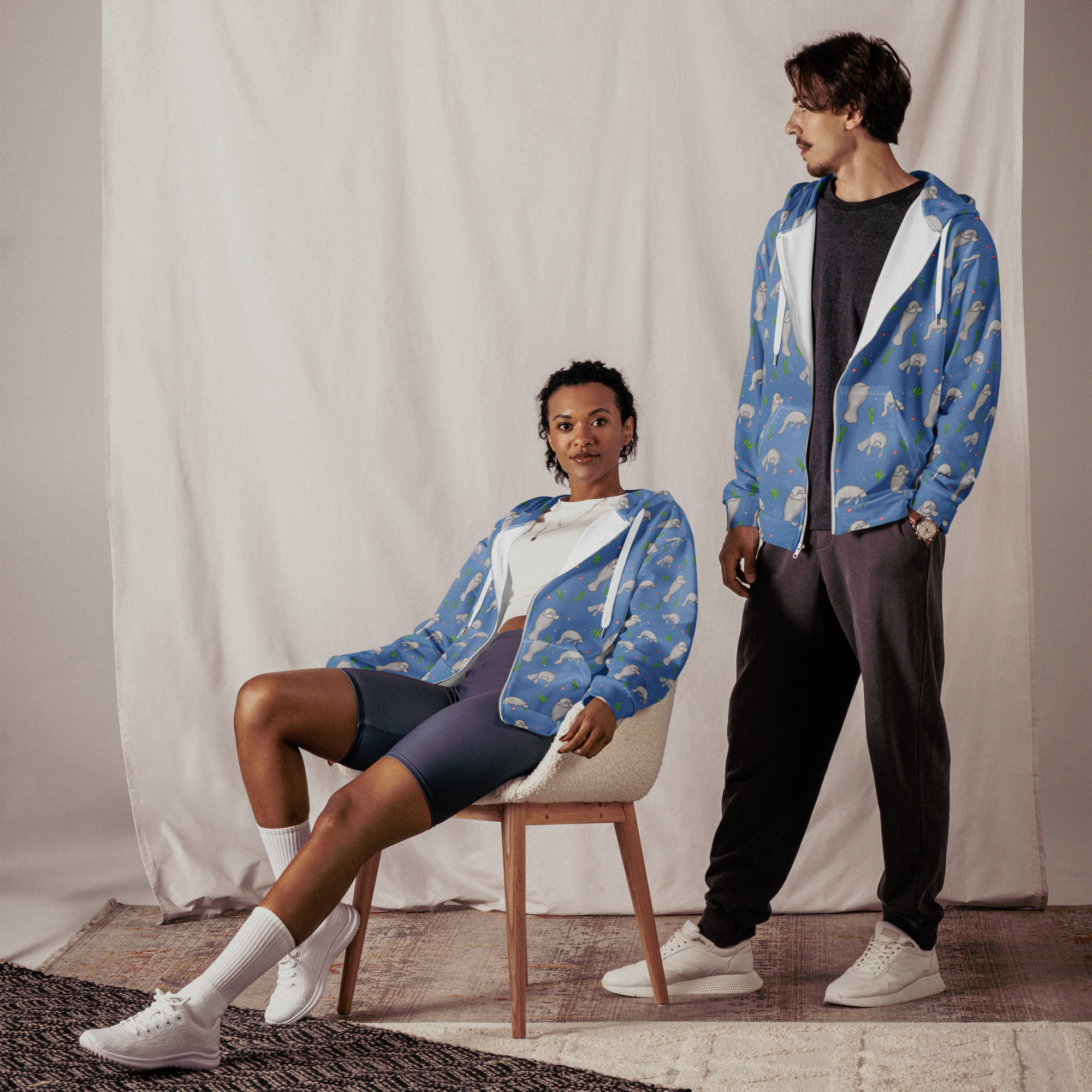 Manatee Patterned Zip Hoodie - Image 8