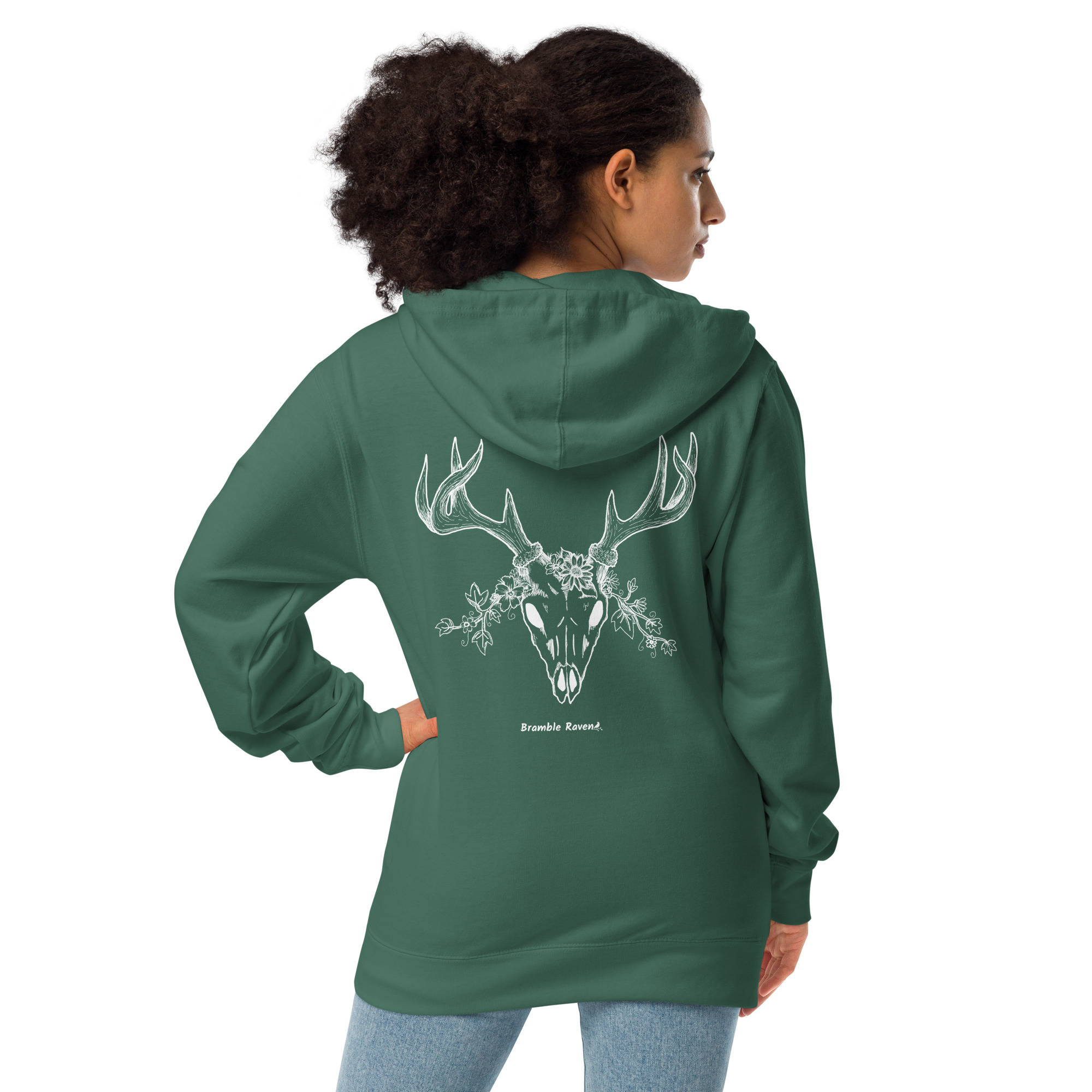 White Deer Skull Fleece Zip Up Hoodie - Image 7