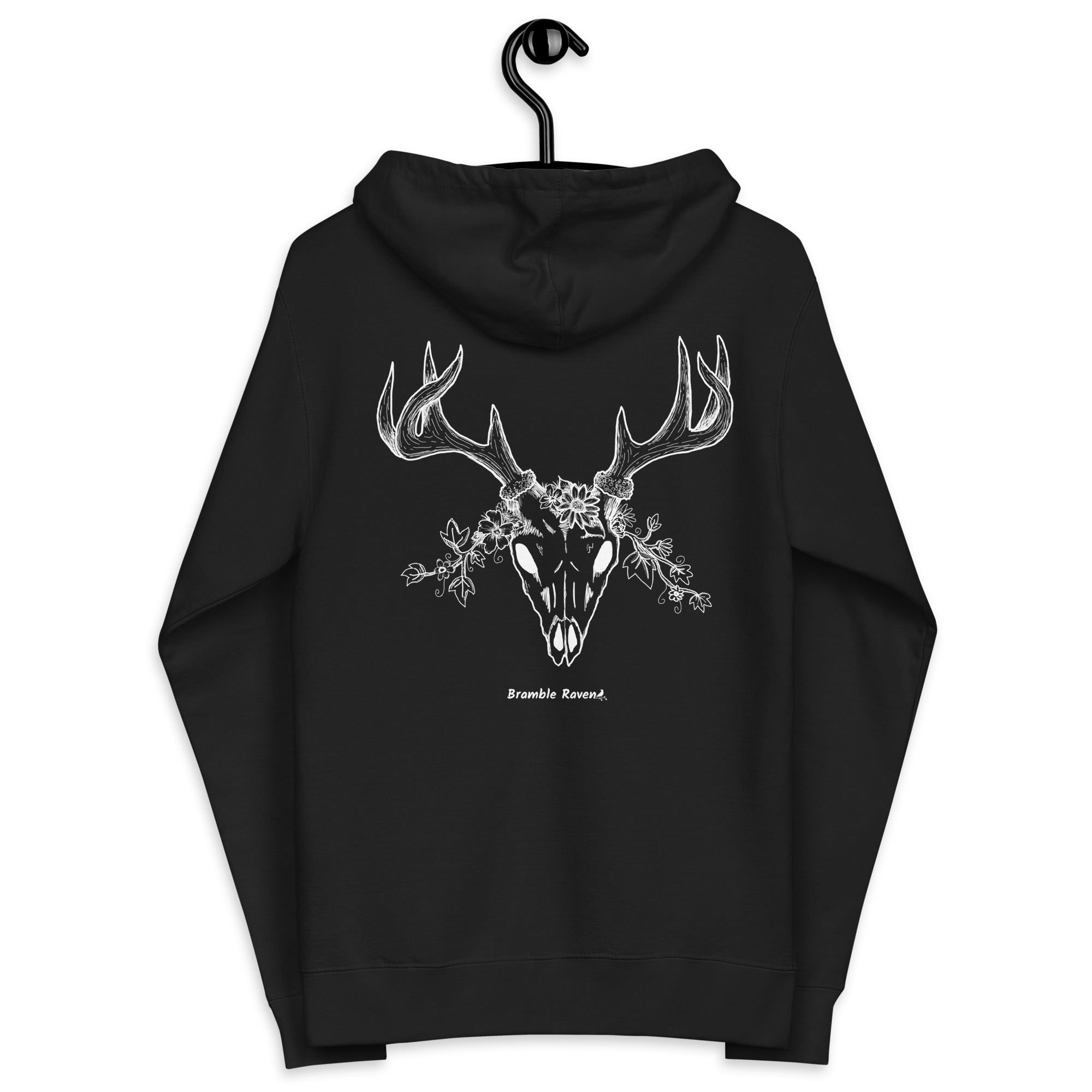 White Deer Skull Fleece Zip Up Hoodie