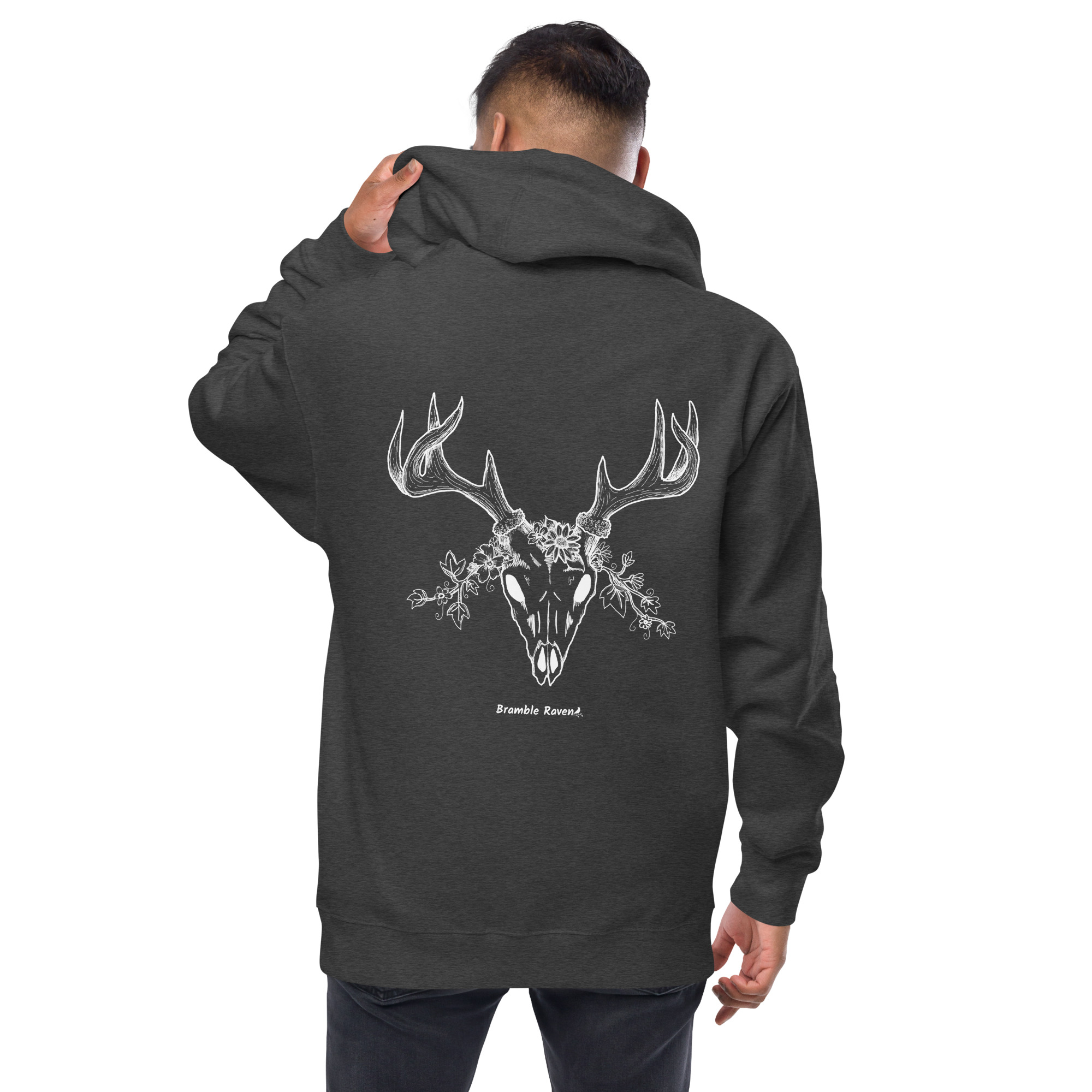 White Deer Skull Fleece Zip Up Hoodie - Image 8