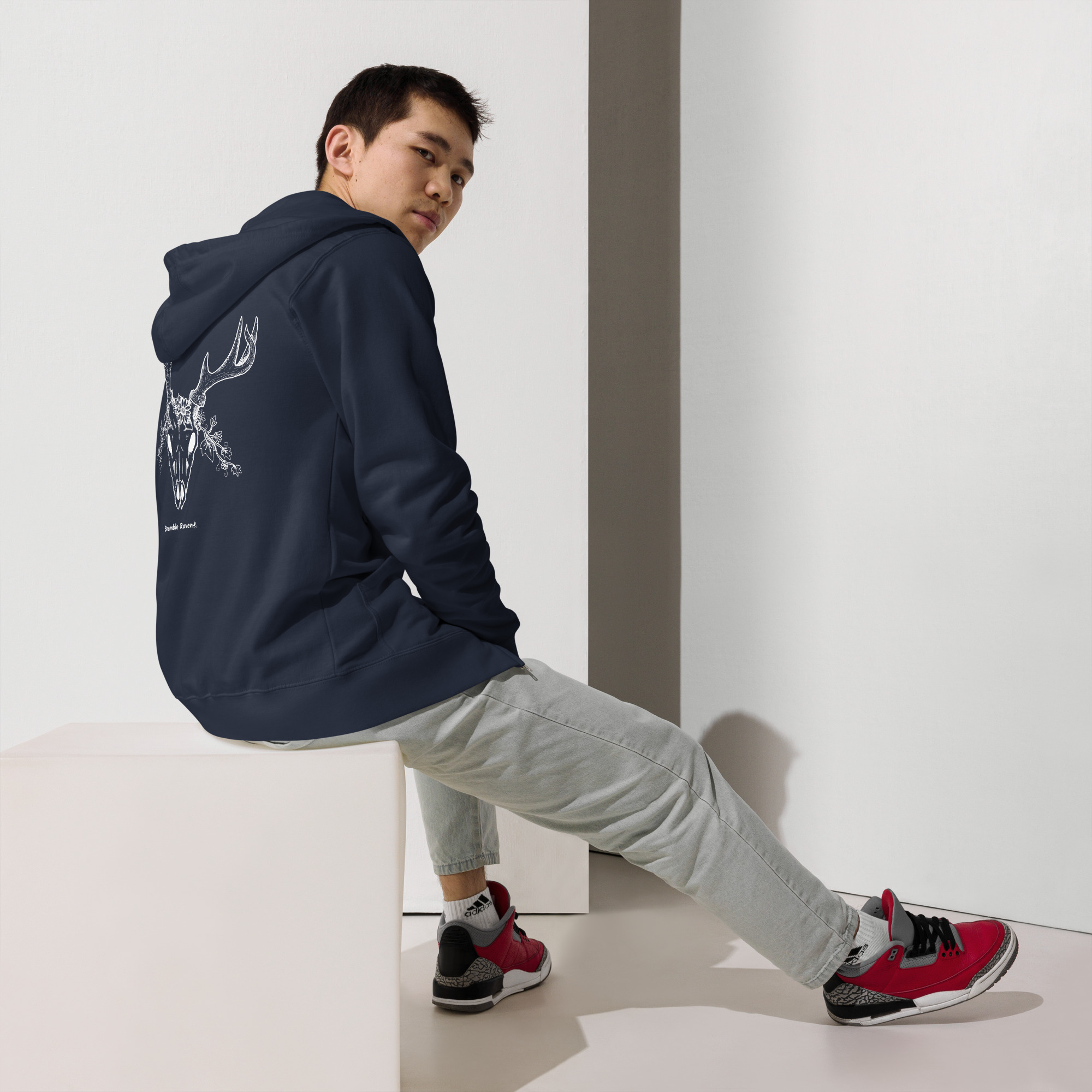 White Deer Skull Fleece Zip Up Hoodie - Image 6