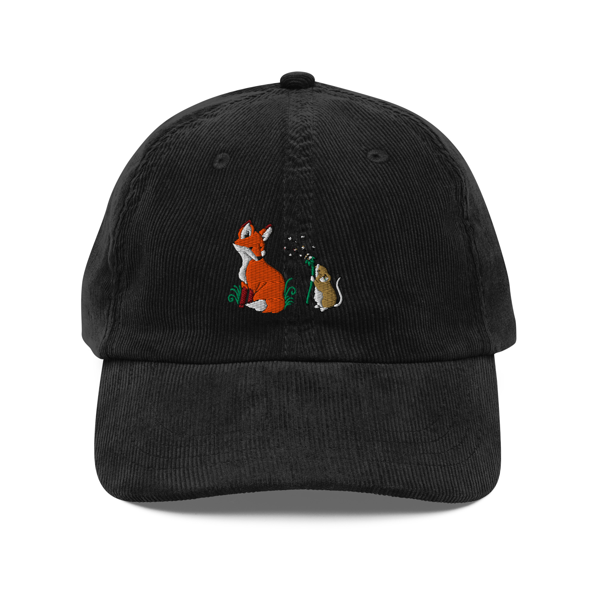 Fox and Dandelion Wish Mouse Corduroy Cap