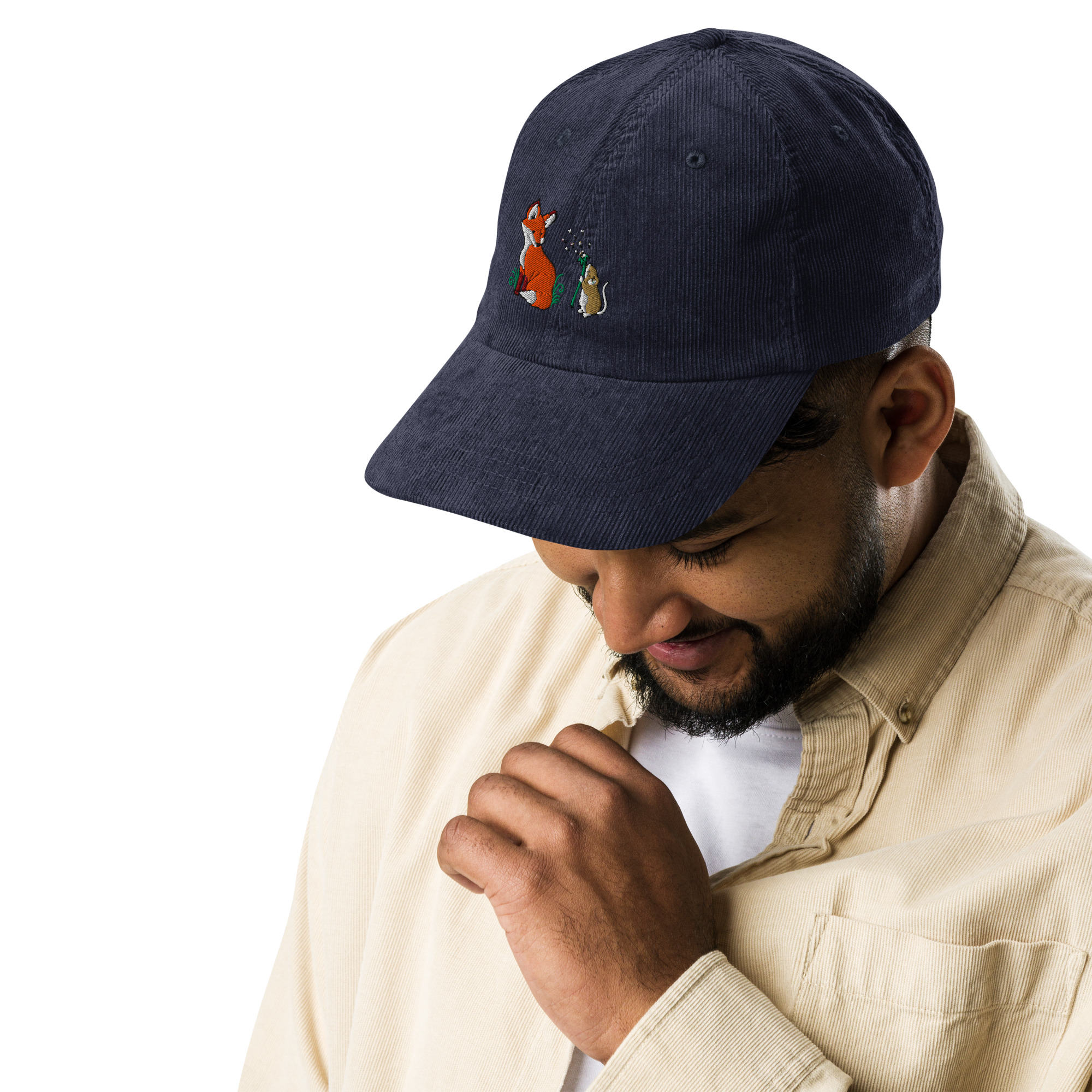 Fox and Dandelion Wish Mouse Corduroy Cap - Image 4